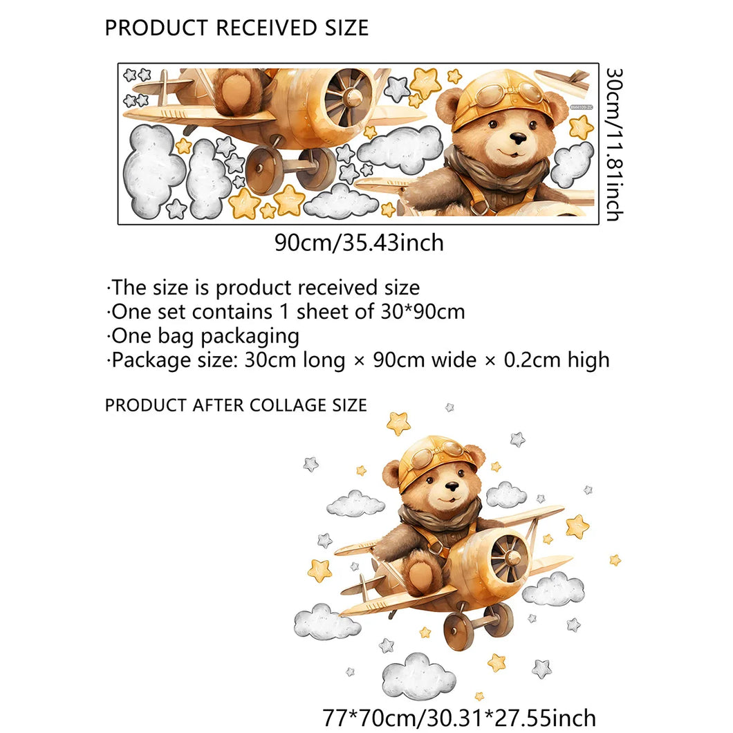 🐻 Autocollants Muraux Ours Aviateur